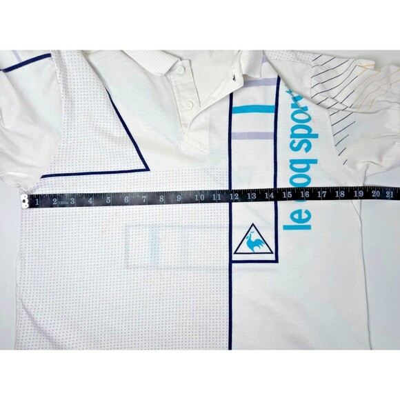 Le Coq Sportif Futuriste Polo Shirt Mens Small White Geometric Made in Japan - Picture 8 of 11